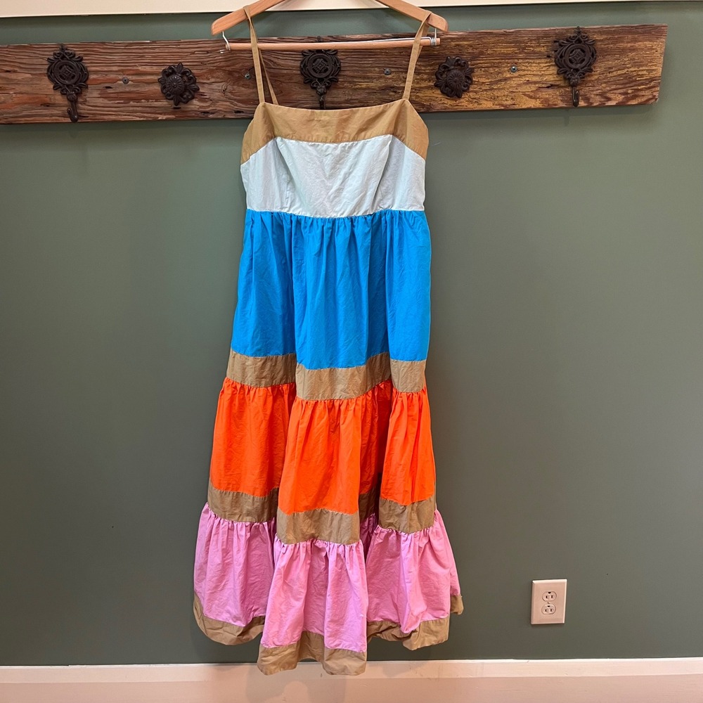J. Crew Maxi‎ Dress Size 6 Sleeveless Colorblock Tiered Casual Party